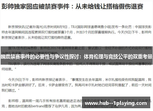 魏震禁赛事件的必要性与争议性探讨：体育伦理与竞技公平的双重考量