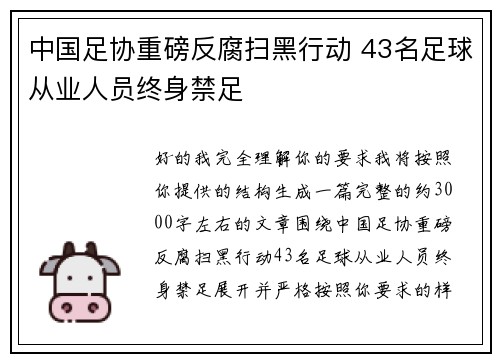 中国足协重磅反腐扫黑行动 43名足球从业人员终身禁足